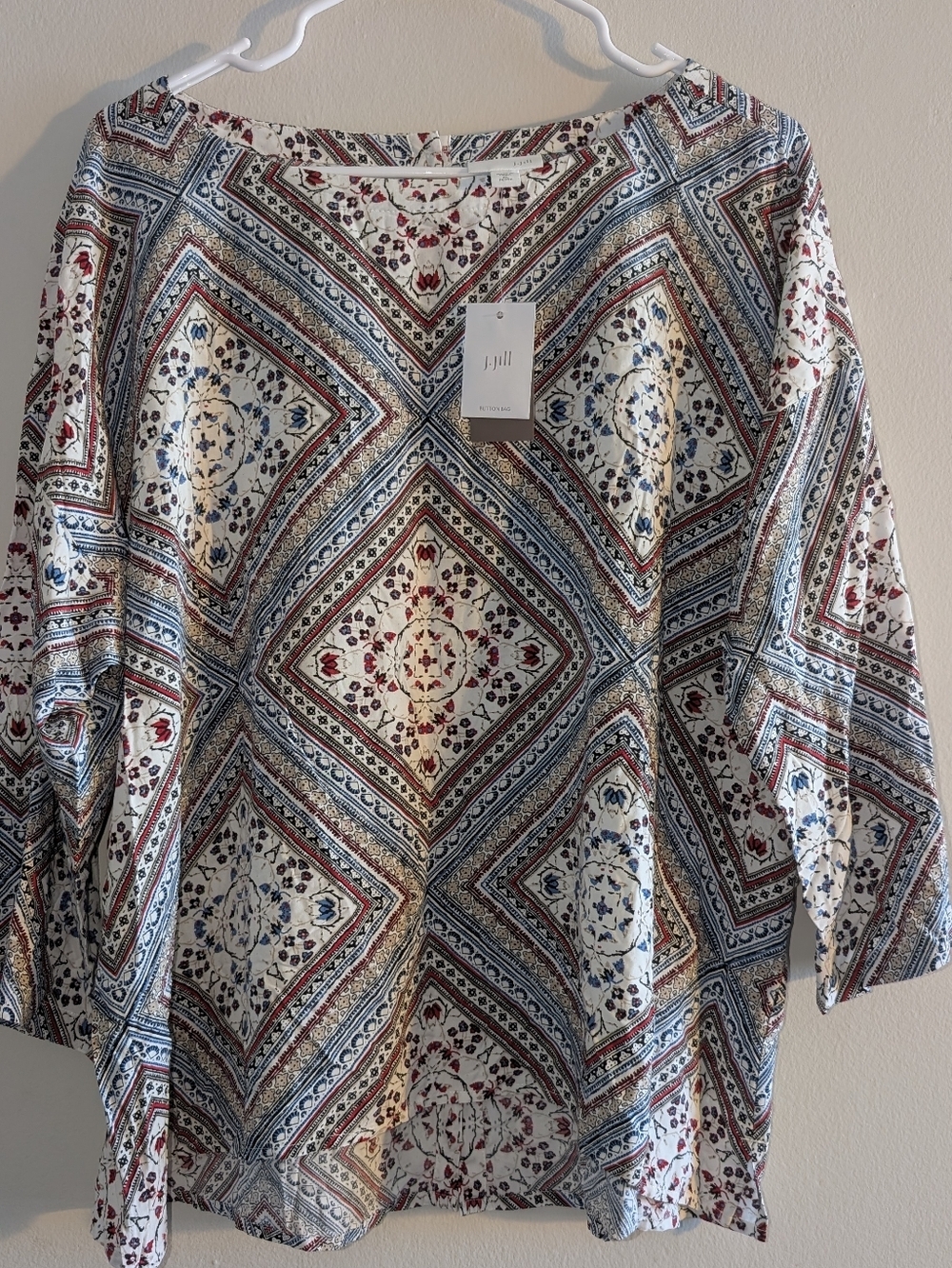 J. Jill Cream Tunic with Blue and Red Geometric Print